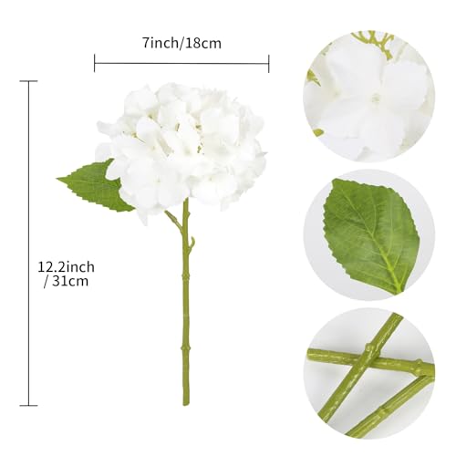 IPOPU Real Touch Hydrangea Artificial Flowers 6pcs Faux Hydrangea Flowers with Short Stems Pure White Latex Flowers for Home Wedding Bouquet Arrangement Babby Shower Party Decoration (Pure White) - color: Pure White