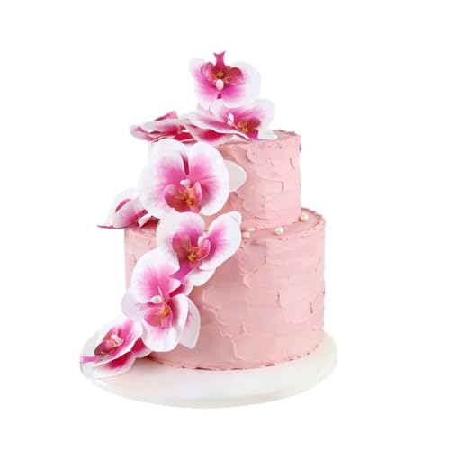8PCS Artificial Phalaenopsis Cake Toppers Pink Butterfly Orchid 3D Flowers Cake Decorations for Floral Wedding Bridal Engagement Women Floral Birthday Mother's Day Party Decoration Supplies - color: Pink Phalaenopsis