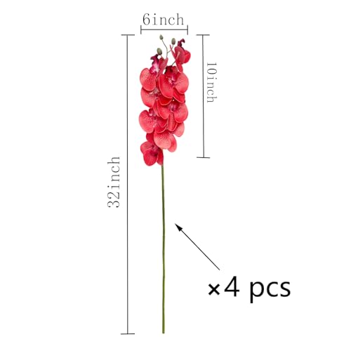 Artificial Phalaenopsis 4 Pcs Artificial Flowers Artificial Orchid Flowers Stem Fake Plants for Décor (Red Spot) - color: Red Spot