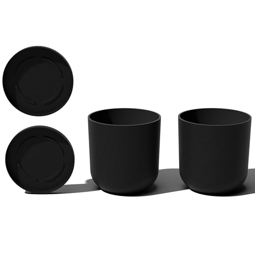 Veradek Mason Series Lima Planter - Round Planter for Indoor or Outdoor Porch/Garden | Made from Plastic-Stone Composite with Drainage Holes | Modern Décor for Succulents, Flowers, Small Plants - color: Black, size: 15 inches - 2 Pack with Saucers