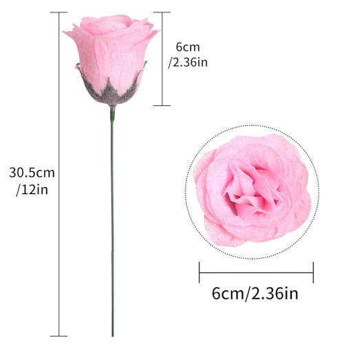 Glitter Roses Bouquet,30PCS Pink Roses Artificial Flowers Fake Sparkling Roses for Wedding Bouquet Party Christmas Home Decor(Light Pink) - color: Light Pink