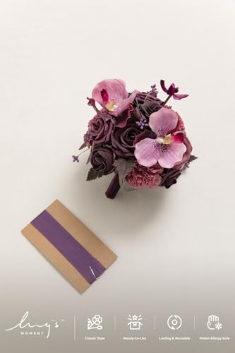 Ling's moment Plum & Purple Artificial Wedding Flower Bouquets for Bridesmaids Floral Bouquet Bridesmaid Bouquets with Ribbon Ceremony Anniversary,7-inch Diameter - color: Deep Plum