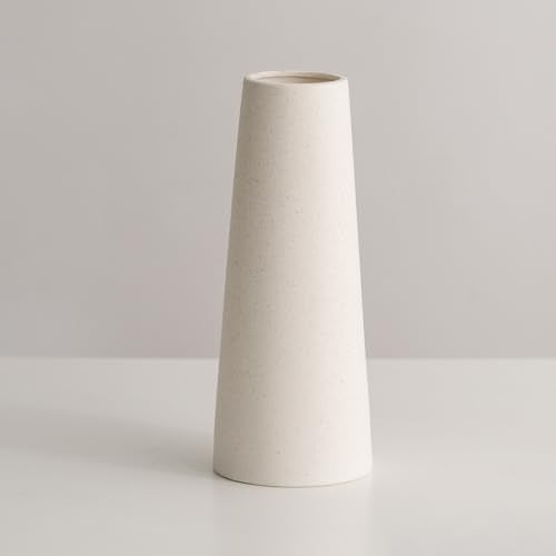White Ceramic Vase, 8.5 Inch Flowers Vase for Pampas Grass, Rustic Table Vase for Centerpieces, Simple Modern Vase for Home Office Decor - Creamy White - color: Creamy White, size: Medium: 8.5 inches