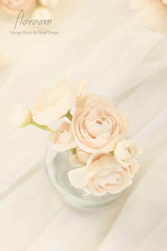 Floroom Ranunculus Artificial Flowers 18 Pcs Champagne Faux Silk Mini Ranunculus Bulk Fake Wedding Filler Flowers for DIY Cream Bouquets, Centerpieces, Bridal Shower Decorations & Arrangements - color: Cream