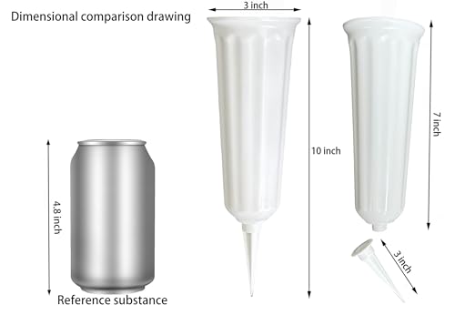 Memorial Floral Vases, Cemetery Vase, Headstones Flower Holder, Grave Cone Vase, Flower Pots for Outdoor Plants, Decorative Plastic Containers (Set of 6, White) - color: White