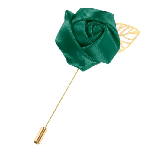 M METERXITY 1-Pack Flower Lapel Pins for Men, Golden Leaf Rose Boutonnieres Pin Groom Boutonnieres for Wedding/Dance/Party, Men Lapel Pins for Suits Satin Flower Corsage [Dark Green] - color: Dark Green