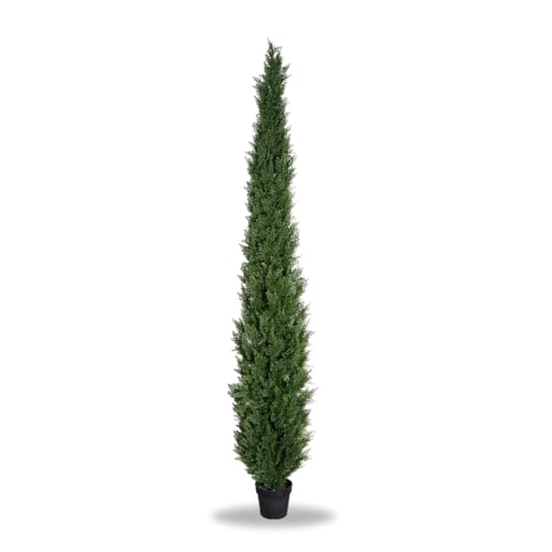 8 Feet Pre-Potted Evergreen Outdoor Artificial Cedar Tree for Front Porch Decor, Outdoor Entryway Decor Fake Tree, Tall Faux Privacy Trees for Backyard with UV Resistant Coating (1 Pack) - style: 1 Pack
