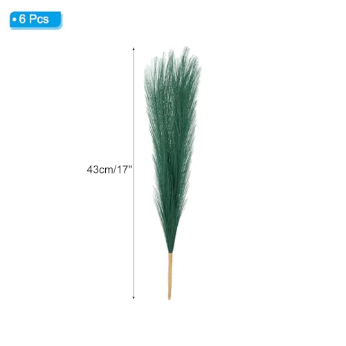 PATIKIL 17 Inch Faux Pampas Grass, 6 Pcs Boho Decor for Home Decoration Artificial Tall Fluffy Stems for Wedding Flower Party Vase Arrangement Centerpieces, Dark Green - color: Dark Green