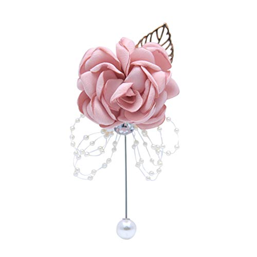 Rose Wedding Wrist Corsage and Boutonniere Set Party Prom Hand Ribbon Flower Suit Decor (Champagne Pink) - color: Champagne Pink
