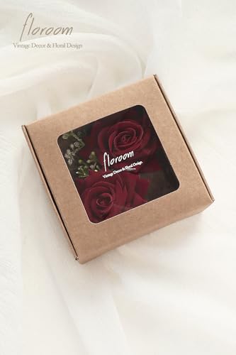 Floroom Burgundy Rose Wrist Corsage Wristlet Band Bracelet and Men Boutonniere Set for Red Wedding Flower Accessories Prom Suit Decorations - color: Burgundy