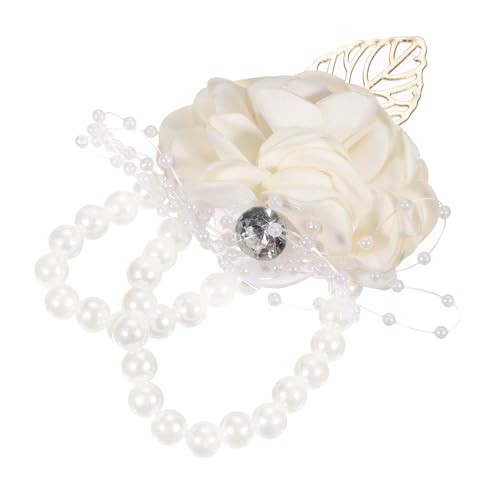 MECCANIXITY Wrist Corsage Artificial Flower Bracelets Pack of 1 Rose Wrist Bride Groom Decorative for Wedding Ceremony Prom Party Anniversary, 9x7cm Light Yellow - color: Light Yellow