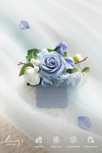 Ling's moment Pocket Boutonniere Single, Boutonniere for Men Groom for Wedding, Prom, Homecoming, Anniversary, Graduation, etc.Dusty Blue, 6" W x 5" H - color: Blu-dusty Blue, size: 6" W x 5" H