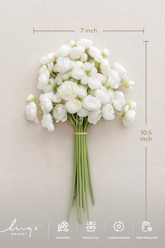 Ling's moment Ranunculus Artificial Flower, Faux Silk Mini Ranunculus Flowers for DIY Bouquet, Bulk Fake Wedding Filler Flowers for Centerpieces Arrangements Bridal Shower Decorations, Ivory White - color: Wht-ivory White