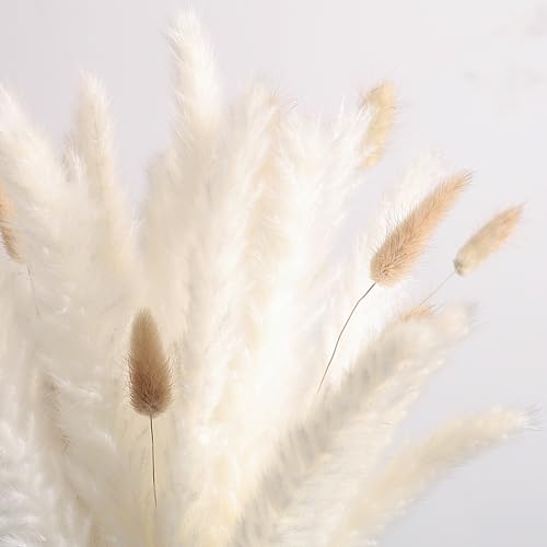 Elegant All-White Dried Pampas Grass Arrangement – Minimalist Decor for Modern Living Spaces (Wild Meadow) - color: Wild Meadow