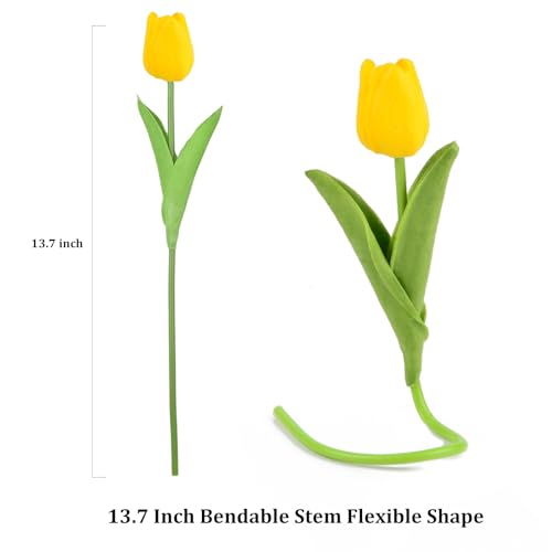 Artificial Tulips Bridal Wedding Festival Decor Bouquet Real Touch PU Flower Bouquet Pack of 20 (Yellow) - color: Yellow