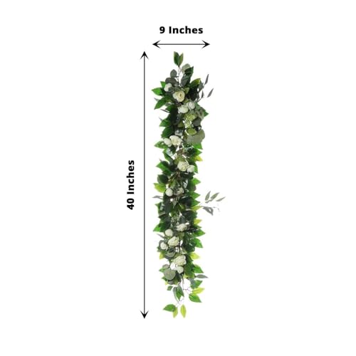 Efavormart 4ft Real Touch Eucalyptus and Willow Leaf Garland with Silk Ranunculus Flowers, Lush Faux Floral Runner for Intimate Wedding Tables and Small Mantel Decor - color: Type3
