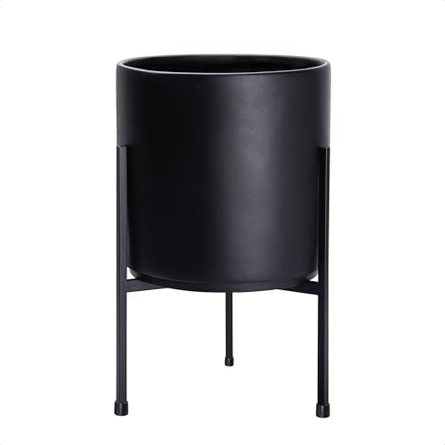 D'vine Dev Modern Black Plants Pot Cylinder Planter with Heavy Duty Stand, Medium 10 Inch Pot, 16.3 Inch with Stand Height, 96-T-B-2 - color: Black, size: Medium 10 Inch
