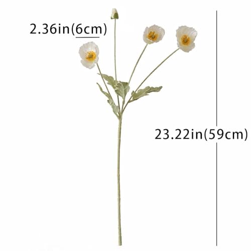 Lifelike Artificial Poppy Flowers, 8 Stems Silk Bouquet with Flocked Stems & Leaves – for Wedding Centerpieces, Home Decor, Table Arrangements - color: 8pcs White
