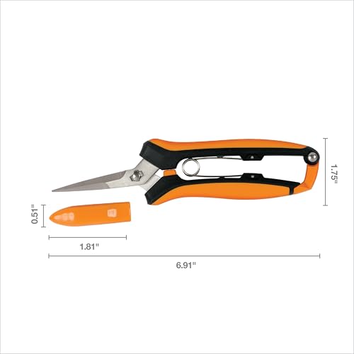 Fiskars Curved Micro-Tip Pruning Snips - 6" Garden Shears with Sheath and SoftGrip Handle - Yard and Garden Tools - Orange/Black - style: Curved Snips
