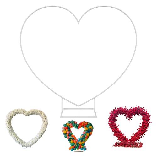 6.7FT Heart Arch Stand for Proposal, Metal Balloon Arch Frame for Wedding Valentine's Day Engagement Birthday Party Baby Shower Decorations (White) - color: White