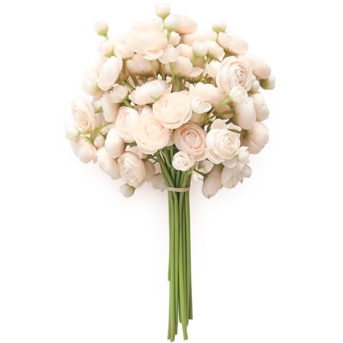 Floroom Ranunculus Artificial Flowers 18 Pcs Champagne Faux Silk Mini Ranunculus Bulk Fake Wedding Filler Flowers for DIY Cream Bouquets, Centerpieces, Bridal Shower Decorations & Arrangements - color: Cream