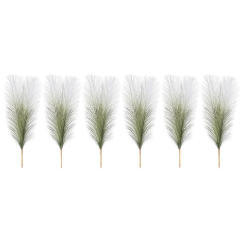 PATIKIL 17 Inch Faux Pampas Grass, 6 Pcs Boho Decor for Home Decoration Artificial Tall Fluffy Stems for Wedding Flower Party Vase Arrangement Centerpieces, Gradient Dark Green - color: Dark Green