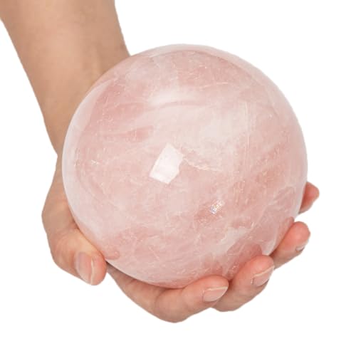 Large Rose Quartz Crystal Sphere Natural Pink Healing Crystal Ball with Stand Meditation Decorative Balls Home Decor 110-120mm/4.3-4.7" - color: Rose Quartz, size: 4.3 - 4.7 inches