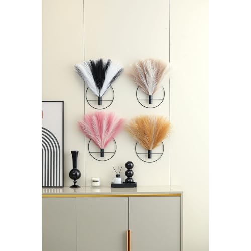 Pretty Jolly Boho Wall Decor, Wall-Mounted Metal Wall Decor, Hanging Artificial Pampas Display, Wall Art Living Room, Bedroom, Bathroom, Dining room, Plant Wall Decor 2 Pack,Turmeric,LightCoffee,Black - color: 28-pampas-Turmeric&LightCoffee - Black Ring,