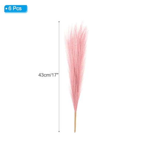 PATIKIL 17 Inch Faux Pampas Grass, 6 Pcs Boho Decor for Home Decoration Artificial Tall Fluffy Stems for Wedding Flower Party Vase Arrangement Centerpieces, Dark Pink - color: Dark Pink