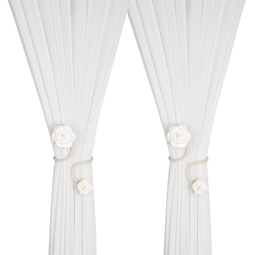 SUQIOME 2 Pieces of Handmade Artificial Flower Curtain Holdbacks Clips Window Drape Twist Tie Backs for Women, Girls Bedroom Decorative Draperies Holdbacks (Beige) - color: Beige