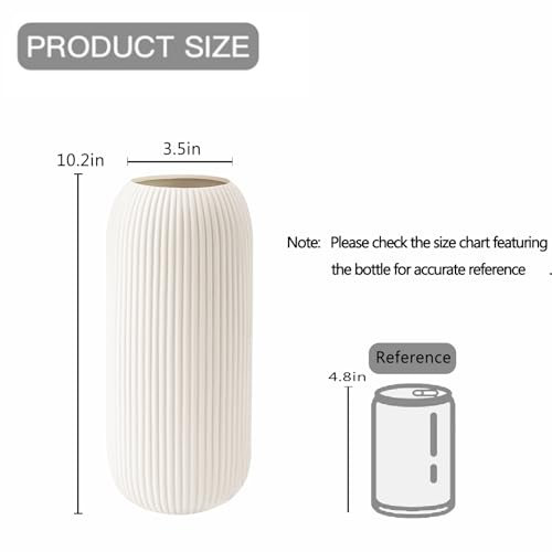 Ceramic Vase for Flowers – Modern Small Ribbed Textured Flower Vase for Home Decor, Pampas Grass, Decorative, Farmhouse, Coffee Table, Kitchen Centerpieces, Bookshelf and Home Living (XL White) - color: Tall White