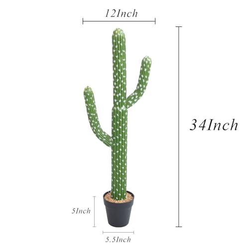 momoplant Artificial Cactus Succulent Plant, 34 Inch Tall Faux Fake Desert Cacti Plant with Black Planter for Home Garden Office Floor Decor - size: 34inch-new green