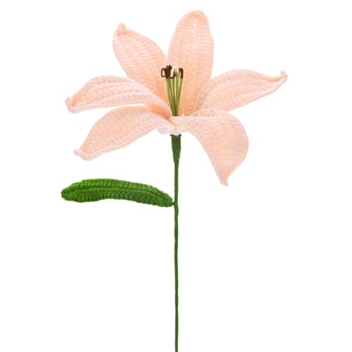 M METERXITY 1-Pack Crochet Flowers, Knitted Artificial Wool Lily for Mother's Day/Wedding/Birthday/DIY Decor, Handmade Knitted Flowers [Light Pink] - color: Light Pink