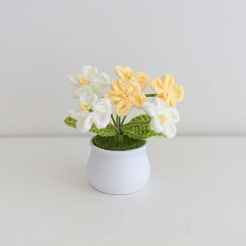 Blync Knitting Crochet Flowers Potted Plants, Fake Forget Me Not Flowers for Friends, Family and Lover, Artificial Handmade Flowers for Valentines Birthday Wedding Gift and Home Decor (Gyellow) - color: Gyellow