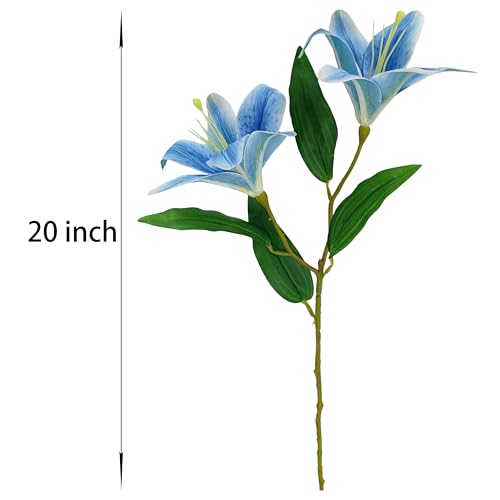 Artificial Blue Lilies Flowers,10Pcs Faux Lily Flower,20''Tiger Lily Branch with 2 Full Blooms, Faux Fake Lilies Plants for Wedding Bouquet Home Party Indoor Floral Arrangements (10, Blue) - color: Blue