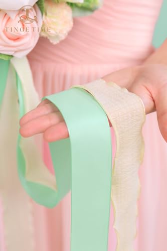 TINGE TIME 7 Inch Artificial Flowers Wedding Bouquets for Bridesmaid, Set of 4, Mint Green & Pink Bride Tossing Bouquet for Rustic Wedding Ceremony Bridal Shower Rehearsal Dinner Vintage Party - color: Mint Green & Pink