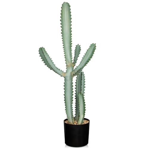DILATATA 35.4” Tall Fake Cactus Plant Potted Large Cactus Euphorbia lactea 'White Ghost' Big Cacti Plants Artificial Cactus for Home Garden Office Decor Housewarming Gifts Faux Cacti - color: White Ghost