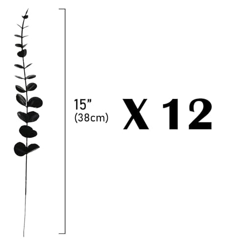 ABAJI Plastic Eucalyptus Wine Red Stems 12 PCS Fake Faux Decorations with Artificial Leaves Greenery Plant Leaf Suitable Home Office House Table Desk Decor Wedding Party Vase Forever Live - color: Wine Red