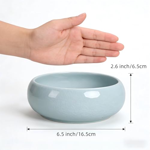 Water Lotus Bowl Planter Kit - Japanese Compote Bowl Ikebana Vase Set w/ 1.8" Floral Frog- Ideal for Ikebana, Flower Arrangement & Hydroponic Planting (Ice Crackle Celadon) - color: Crackle Celadon