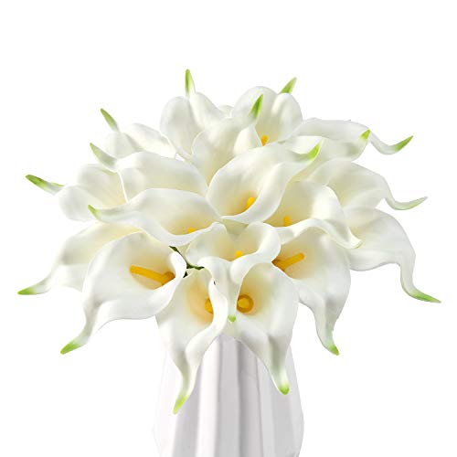 Crafjie 22pcs 13.4 Inch White Lataex Real Touch Artificial Calla Lily Flowers, for Home Decor for Spring Flowers, Home Kitchen, Wedding Decorations, and centerpieces. - color: White