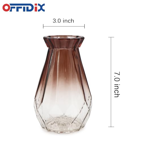 OFFIDIX Glass Vase Gradient Multicolor with Geometric Faceted Design Art Decorative Flower Vase for Wedding, Dinning, Bookshelf, Home Decoration or Gift - color: B-tawny Transparent Gradient