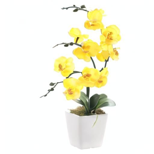 15" Tall Artificial Silk Phalaenopsis Orchid Flower Plant Pot Arrangements (Yellow) - color: Yellow