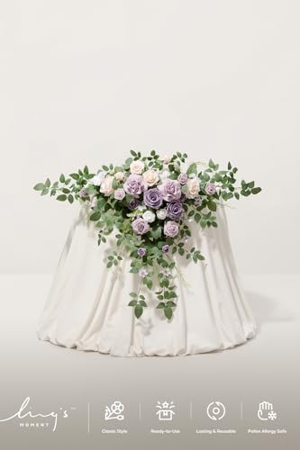 Ling's moment 2PCS Artificial Flower Garland Light Purple Floral Swags Wedding Arch Flowers Lilac Table Centerpieces Decoration Rose Garlands Greenery Arrangements for Sweetheart/Head Table Decor - color: Prpl-lilac