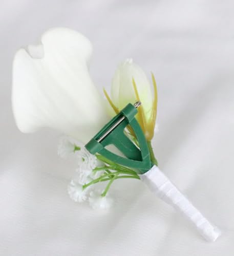 Artificial Calla Lily Wedding Boutonniere Groom and Groomsmen Buttonholes Flower with Pins Prom Party Suit Decoration Anniversary Accessories for Man (White -A,8) - color: White -a