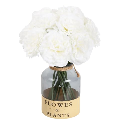 IPOPU White Carnations Artificial Flowers 10PCS Small White Flowers 11.4" Fake Carnations Silk Flowers for Home Decor Indoor Centerpiece Table Decorations Wedding Bouquets for Bride - color: White