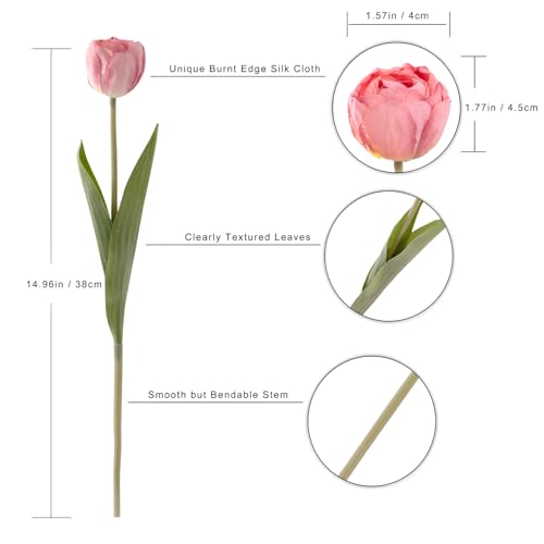 12 Pcs 15 Inch Pink Tulip Artificial Flowers for Home Wedding Decor | Realistic Silk Artificial Tulips, Multilayer Petals, for Home Decor, Wedding Party Floral Arrangements, Table Centerpieces - color: Pink