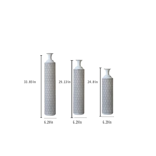 Metal Floor Vases Decorative, Set of 3 Flower Arrangement Stand, Tall White＆Black Metal Floor Vases for Living Room, Bedroom & Entryway, 33.85", 29.13", 24.8" H (White＆Black) - color: White＆black