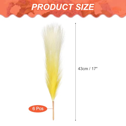 PATIKIL 17 Inch Faux Pampas Grass, 6 Pcs Boho Decor for Home Decoration Artificial Tall Fluffy Stems for Wedding Flower Party Vase Arrangement Centerpieces, Gradient Yellow - color: Yellow