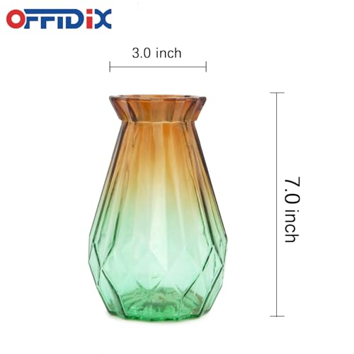 OFFIDIX Glass Vase Gradient Multicolor with Geometric Faceted Design Floral Vase for Home, Business, Events or Weddings - color: C-tawny Green Gradient