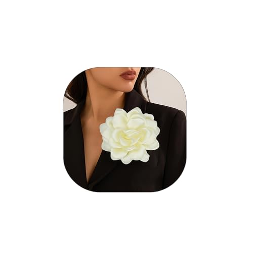 Large Flower Brooches Lapel Pins for Women Satin Fabric Brooches Big Camellia Flower Brooch Pins Wedding Part Dance Clothes Accessories Jewelry Gifts - color: beige